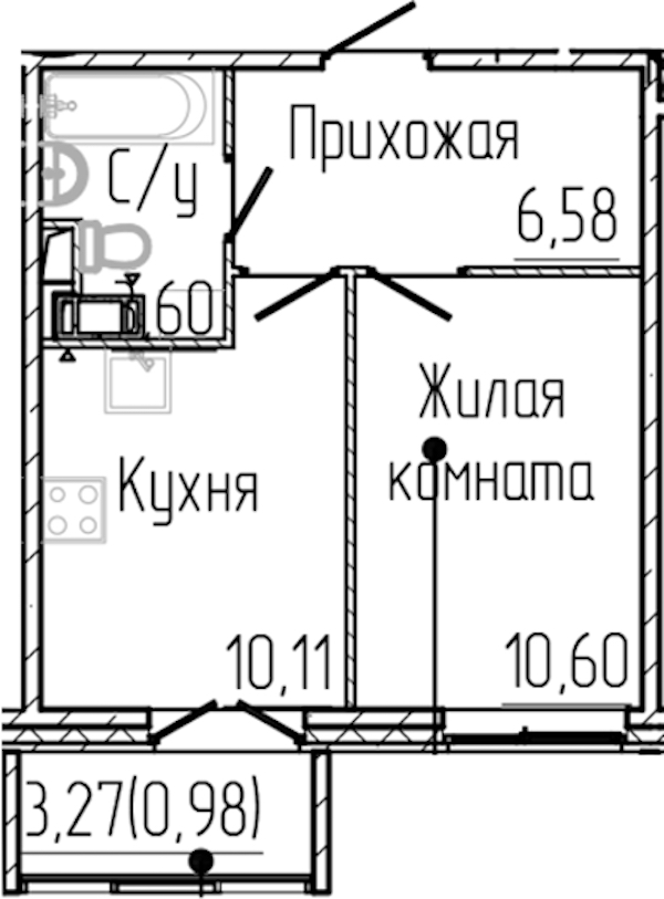 1-комнатная квартира 31.87 м², 5/8 эт., ЖК «SERTOLOVO PARK»